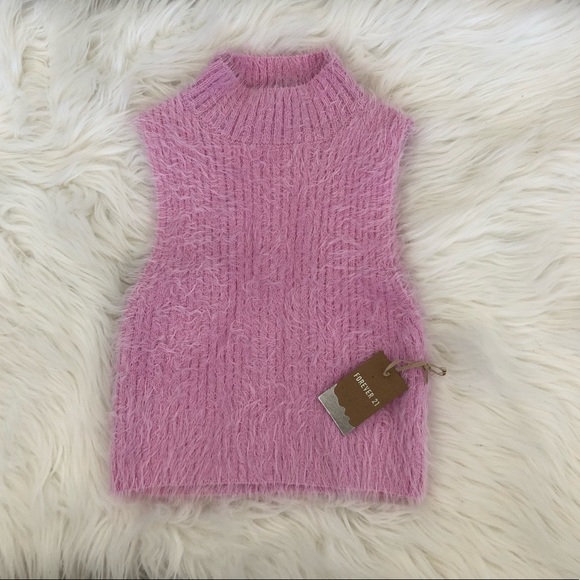Forever 21 Tops - NWT F21 Pink Fuzzy Knit Sleeveless Sweater